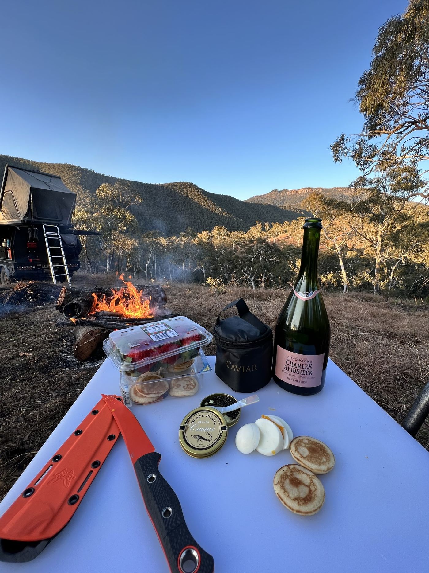 Campfire, champagne and caviar at Sargood